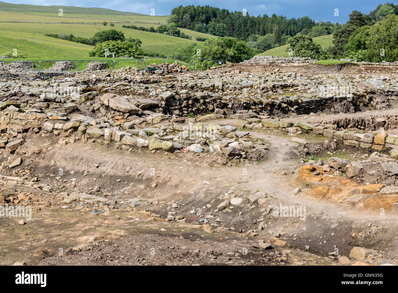 Northumberland, England, UK. Fort romain de Vindolanda, fouilles en cours en cours. Banque D'Images