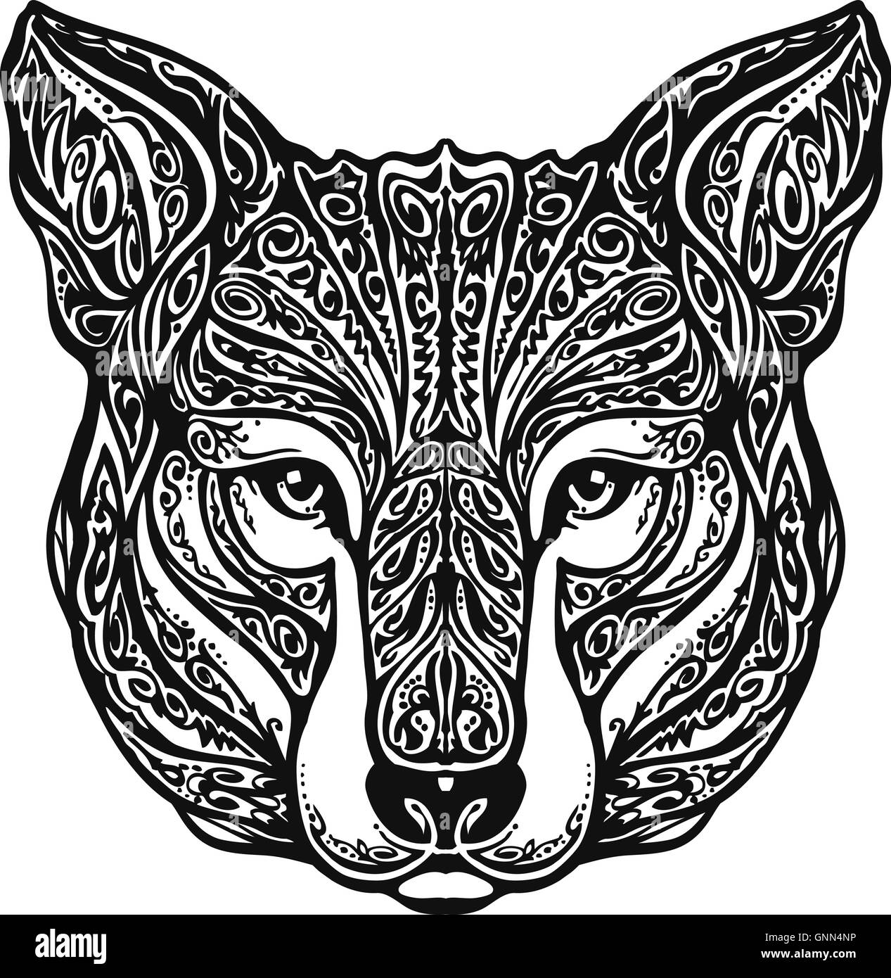 Tête de loup ornementées ethniques. Vector illustration Illustration de Vecteur