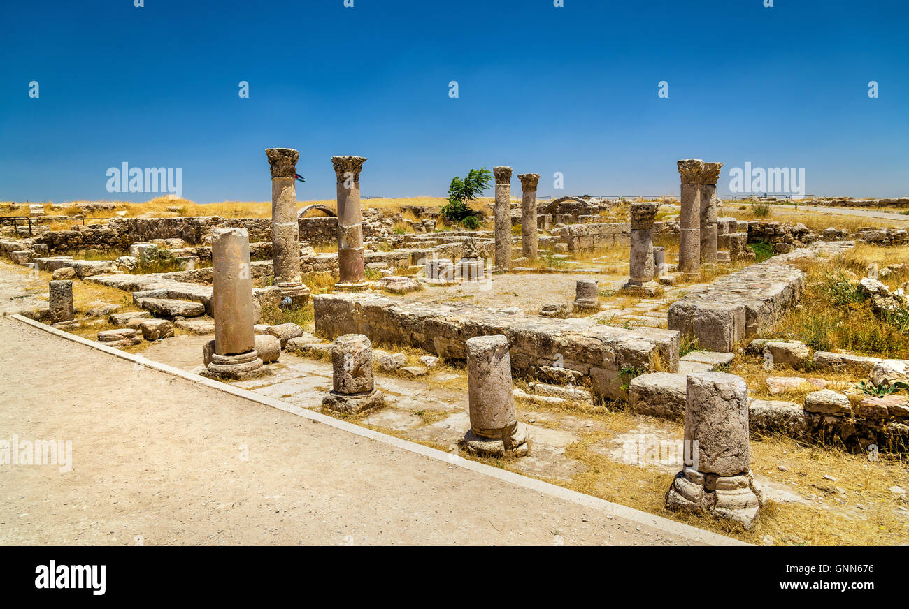 Ruines de l'Église Byzantine à La Citadelle d'Amman Banque D'Images