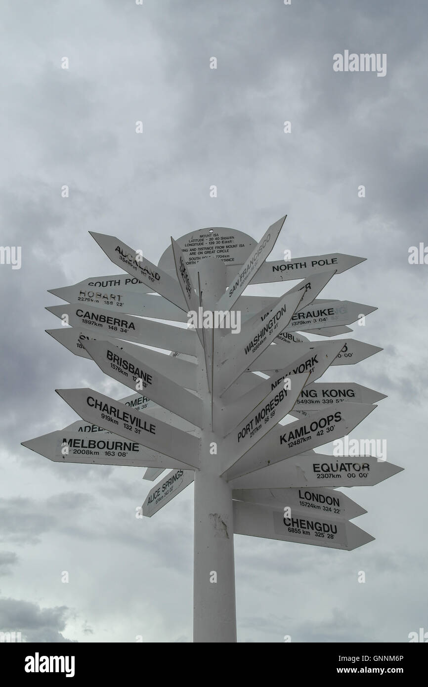 Les signes de la ville direction autour du monde entier, Mount Isa, Queensland - Australie Banque D'Images