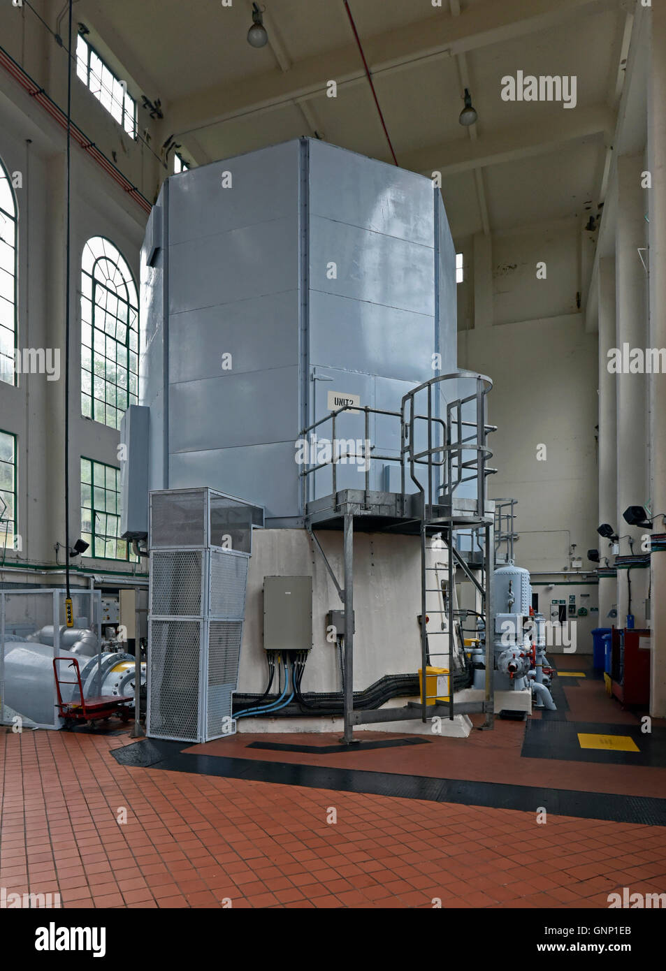 Intérieur de la turbine. Aldington hydro-électrique, Lanarkshire, Écosse, Royaume-Uni, Europe. Banque D'Images