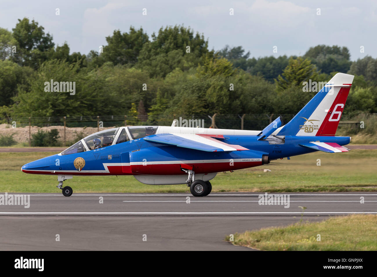 French Air Force (armée de l'air) Dassault-Dornier Alpha Jet E de l'équipe de voltige Patrouille de France Banque D'Images