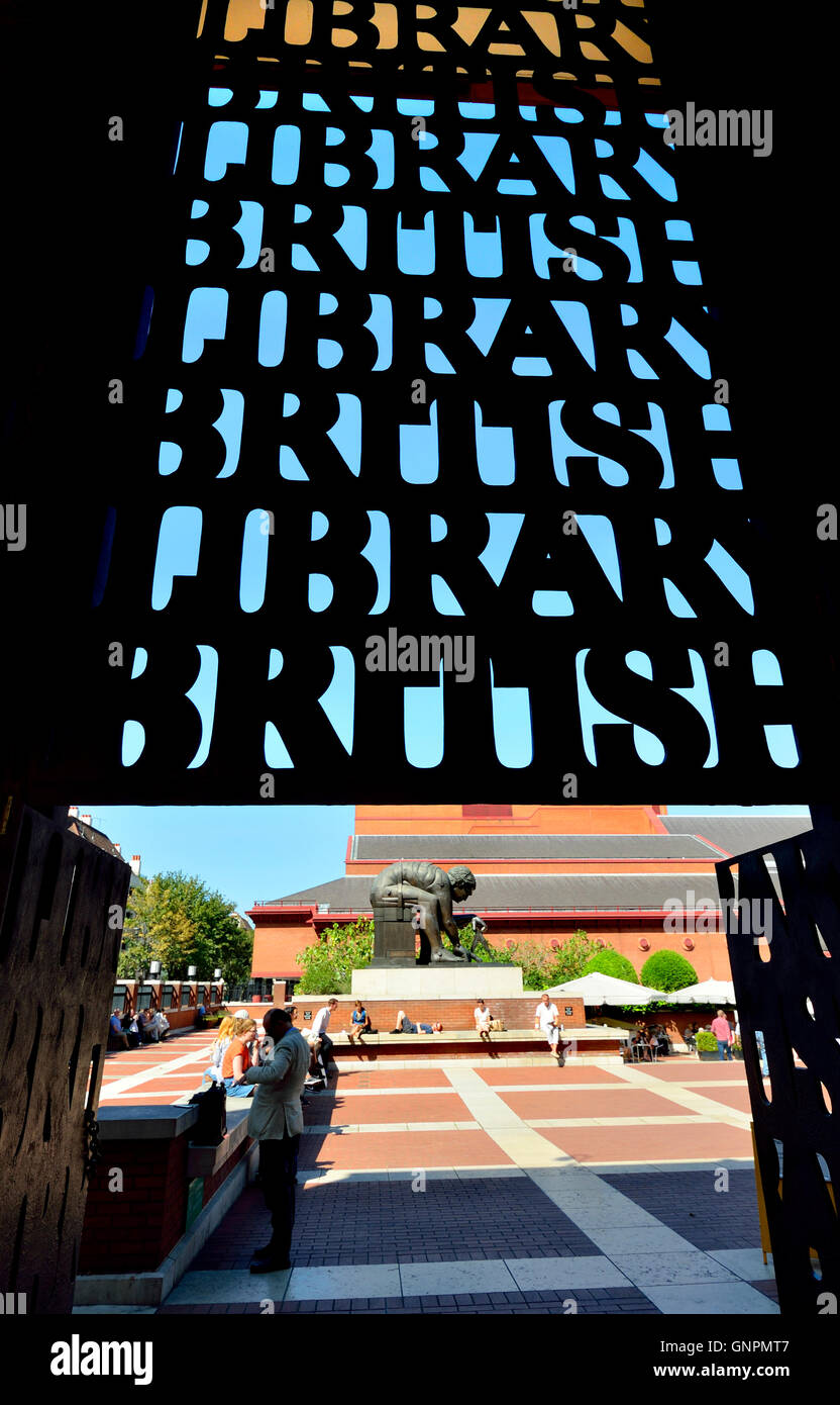 Londres, Angleterre, Royaume-Uni. British Library sur Euston Road. Portique d'entrée Banque D'Images