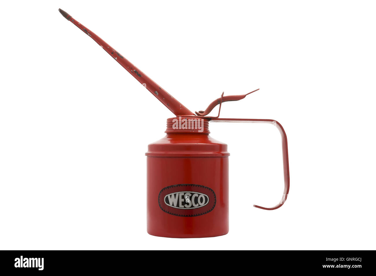 Vieux Wesco huile peut on white background Banque D'Images