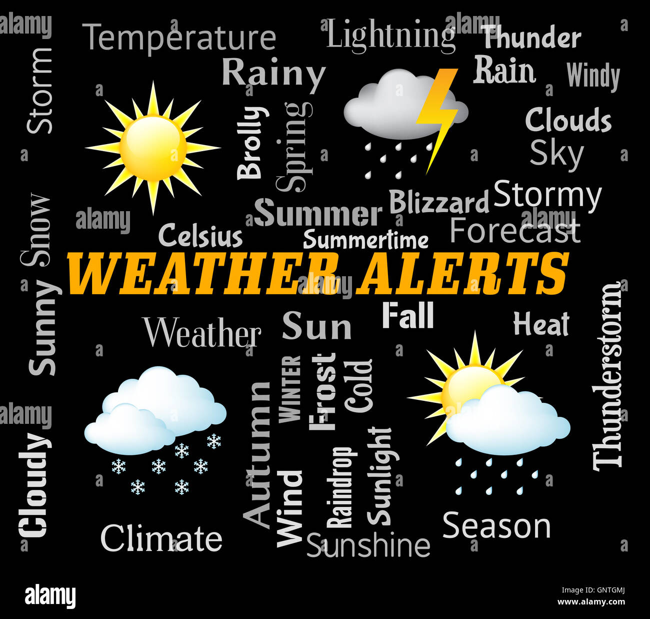 Alertes météo Prévisions Mise à jour et d'avertissement montrant Banque D'Images