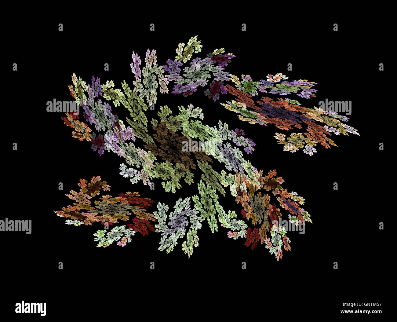 Les fractales, abstract floral ornament sur fond noir Banque D'Images
