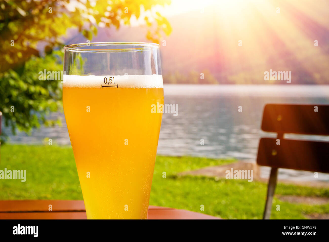 Boire une bière de blé au soleil Banque D'Images