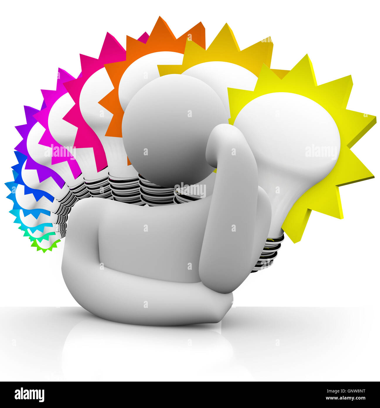 Ampoules colorées penseur Homme pensant rêver d'Idées Banque D'Images