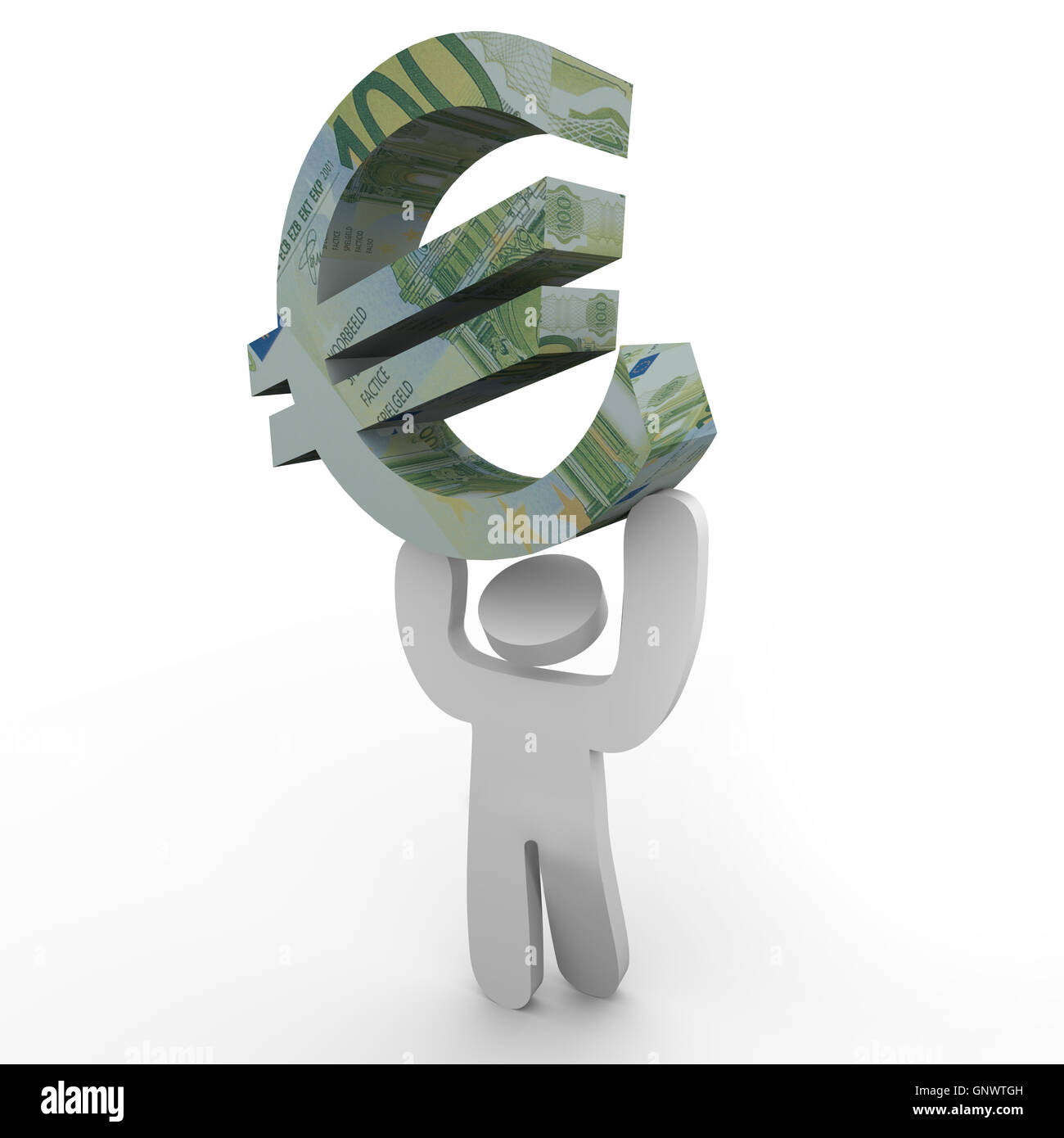 Levage d'une Euro - homme détient le symbole monétaire Banque D'Images