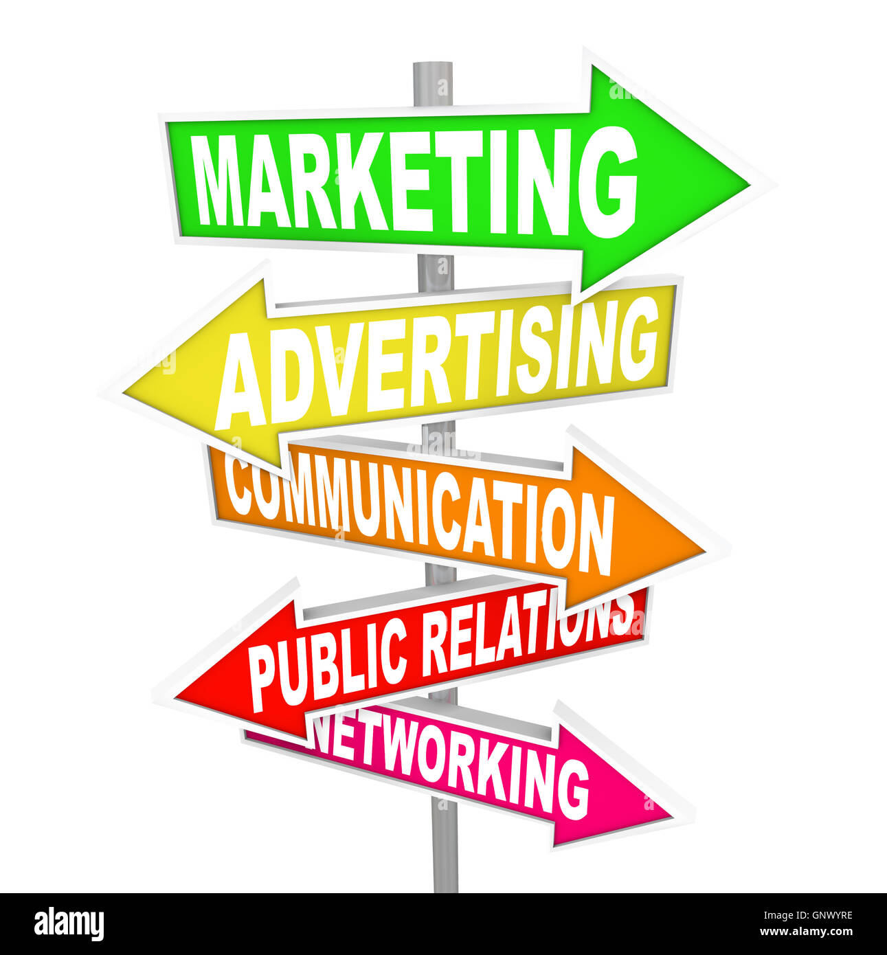 Publicité Marketing Communication sur les signes de flèche Banque D'Images