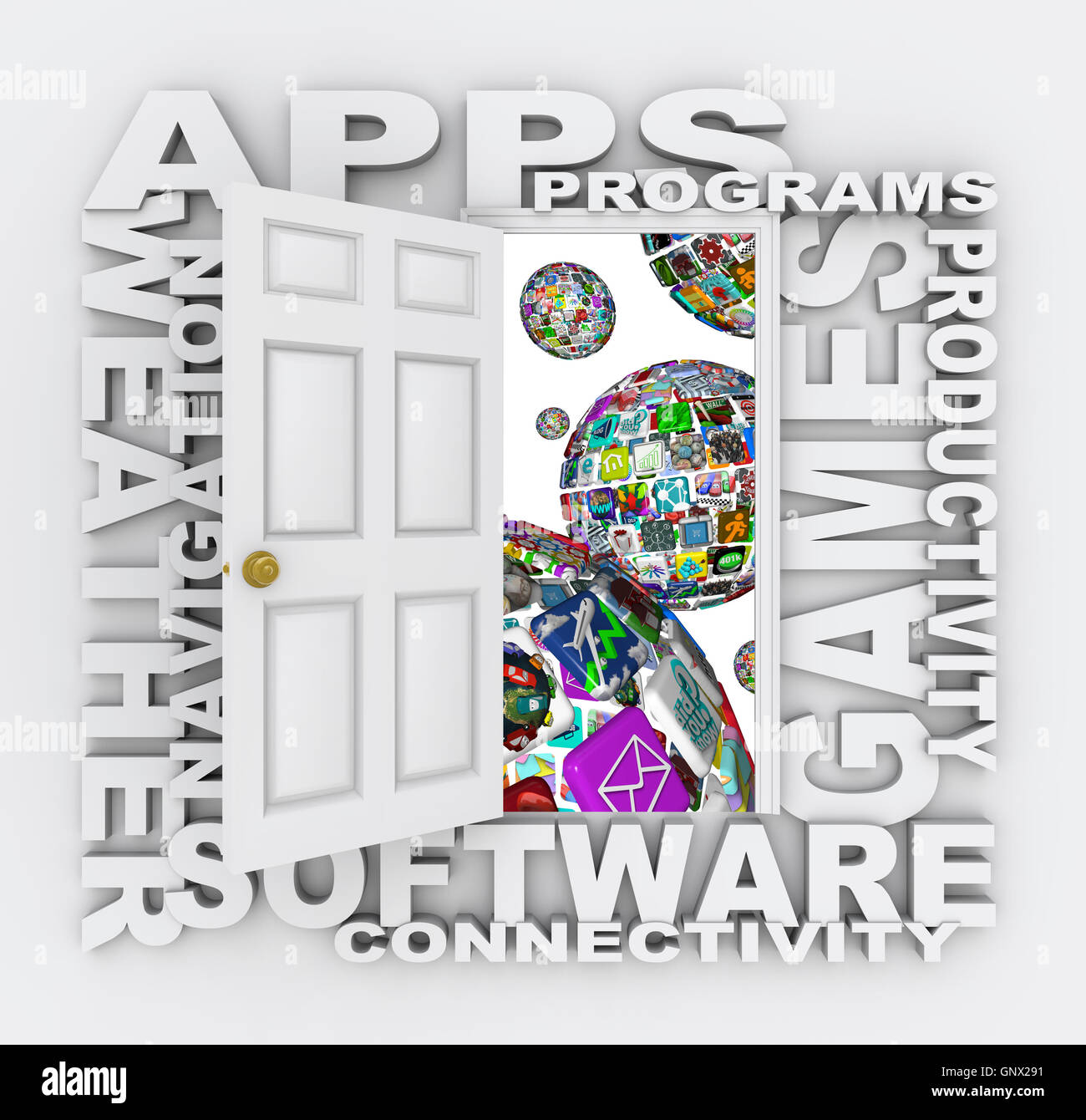 Ouvrir les portes d'univers d'applications Applications logicielles Banque D'Images