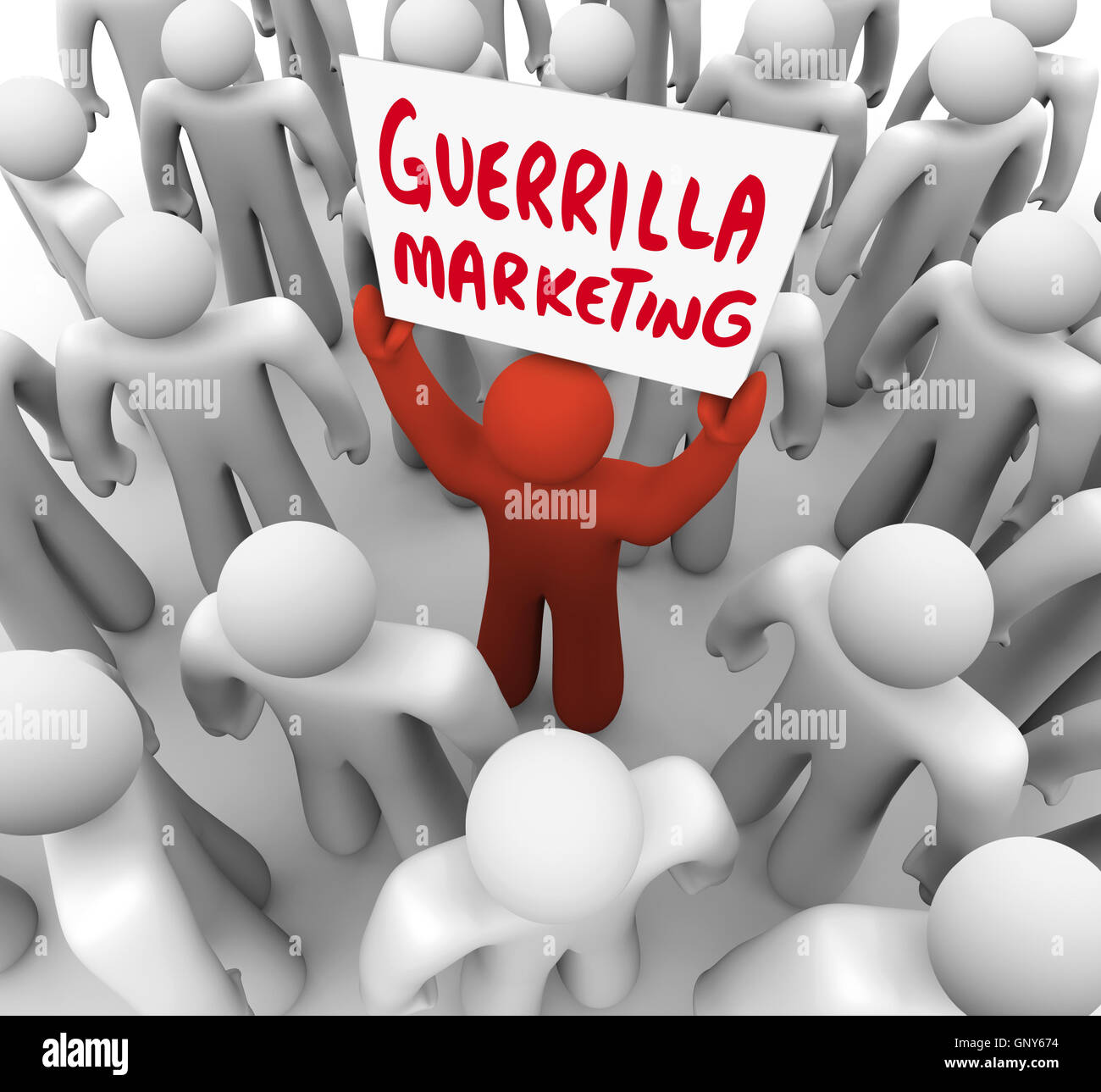 Guerrilla Marketing Man Holding Sign tactiques publicitaires Banque D'Images
