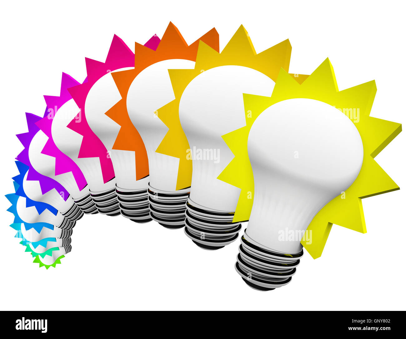 Ampoules colorées de la pensée des idées novatrices Banque D'Images