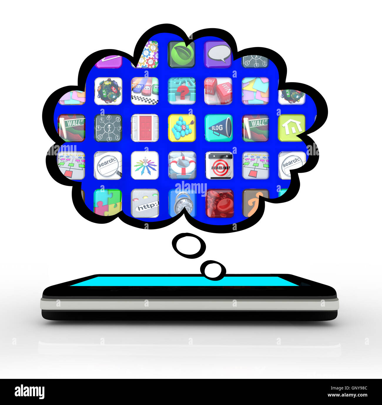 La pensée de Smart Phone Apps Cloud Pensée Logiciel Banque D'Images