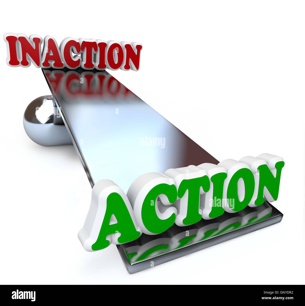 Action contre l'inaction des mots sur Comparaison Balance Banque D'Images