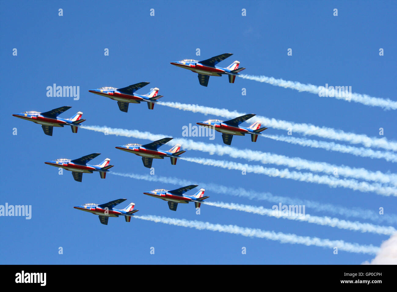 Patrouille de France l'équipe de démo arrivant à la Force aérienne royale des Pays-Bas en 2009 Jours Banque D'Images