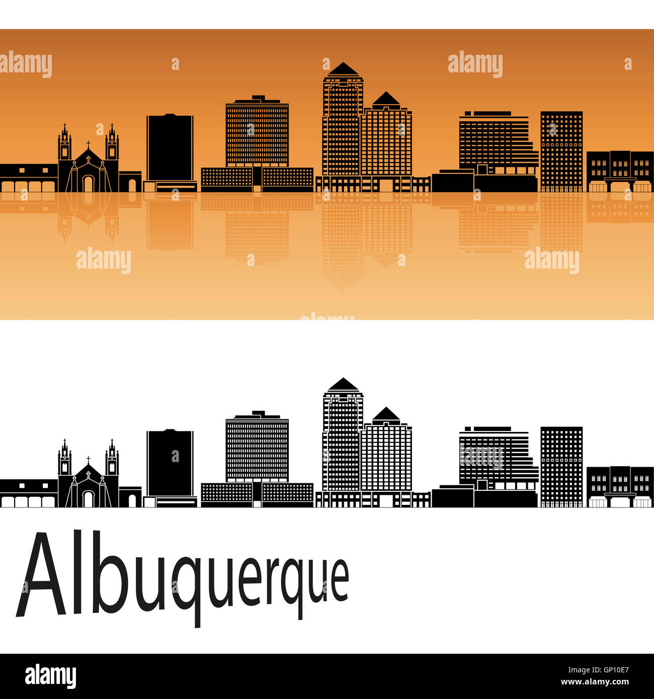 Albuquerque skyline en fond orange en fichier vectoriel éditable Banque D'Images