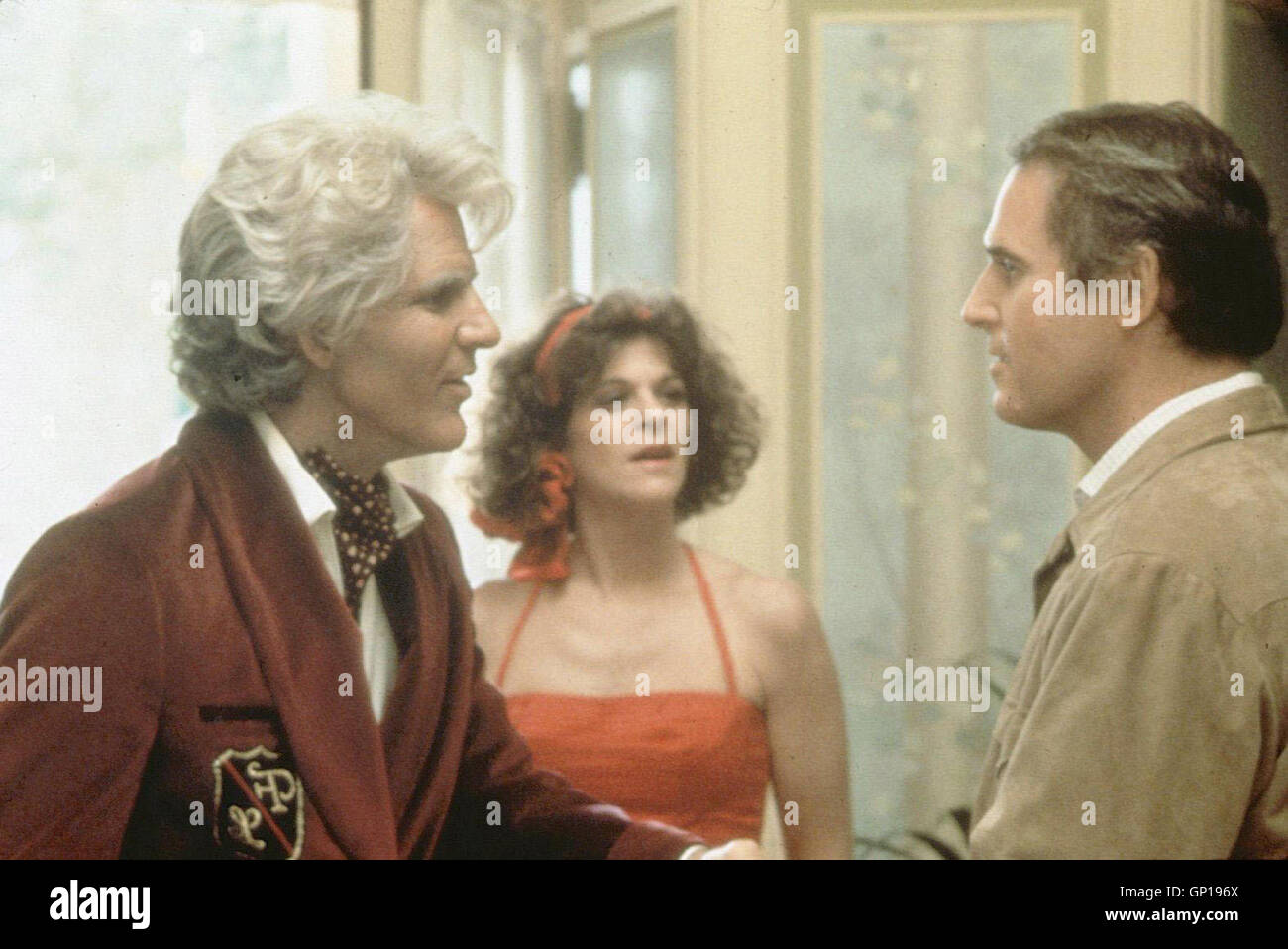 Steve Martin, Gilda Radner, Charles Grodin Das legendaere Kino-Idol Fabio Longio (Steve Martin), Livia (Gilda Radner) Spokane (Bill Macy) und Herb , (Charles Grodin) diskutieren das neue Projekt. *** *** 1985 légende locale, acteurs, Achtung, Dinosaurier ! Banque D'Images
