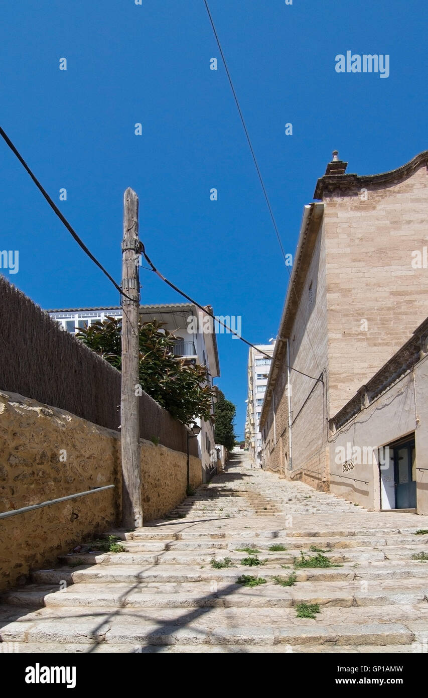 Escaliers et el terreno l'église le 16 mai 2016 à Palma de Majorque, Iles Baléares, Espagne. Banque D'Images