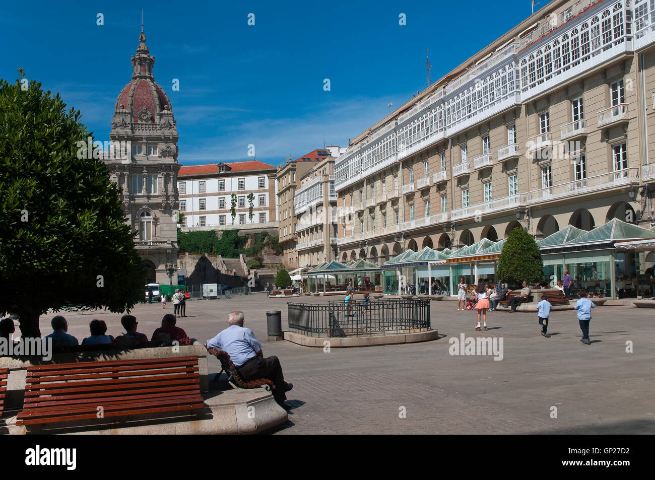 Maria Pita square, La Corogne, une région de Galice, Espagne, Europe Banque D'Images