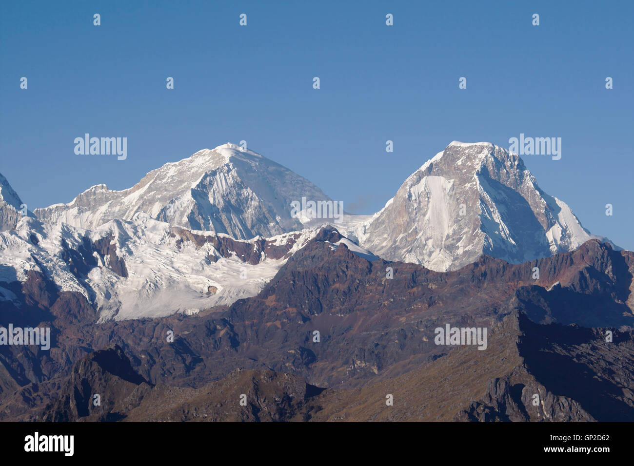 Le Huascaran Huascaran Norte Sur, de l'Alto de Pucaraju Pass, Cordillère blanche, Pérou Banque D'Images