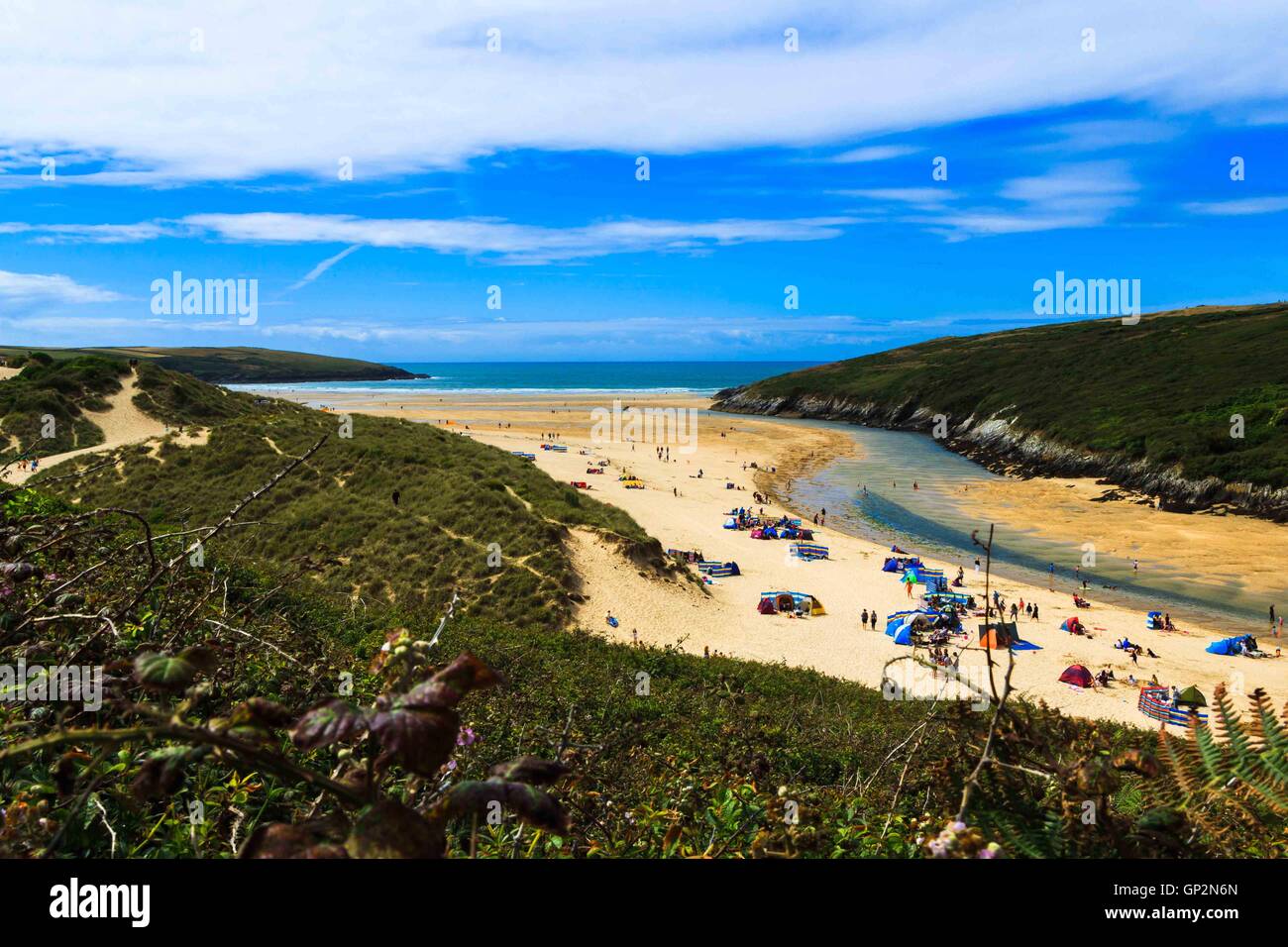 Une vue de la rivière près de l'estuaire Gannel Newquay en Cornouailles, Angleterre, RU Banque D'Images