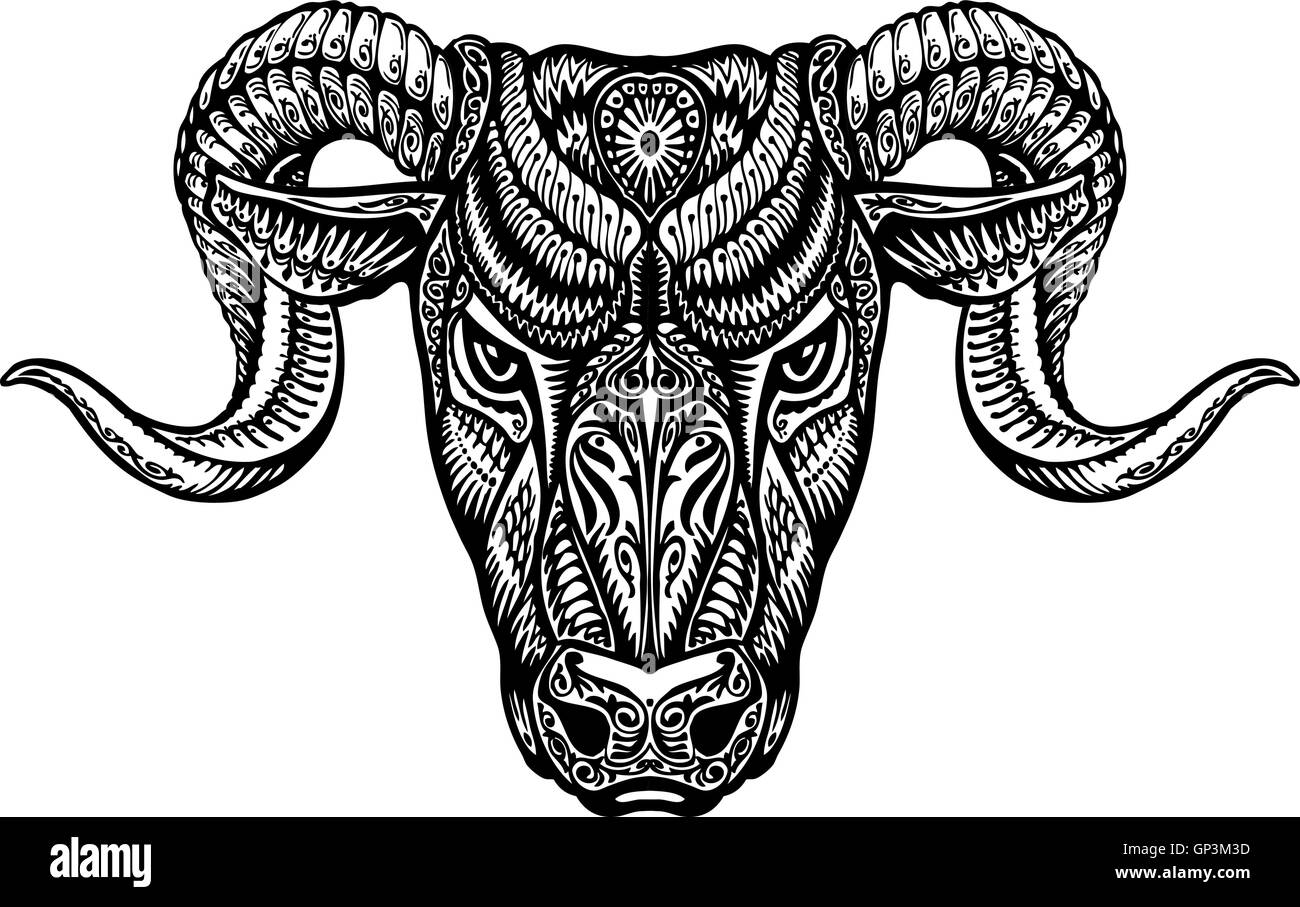 Ram Head dessiné à la main. Les tendances ethniques. Taureau ou l'icône d'origine animale. Vector illustration Illustration de Vecteur