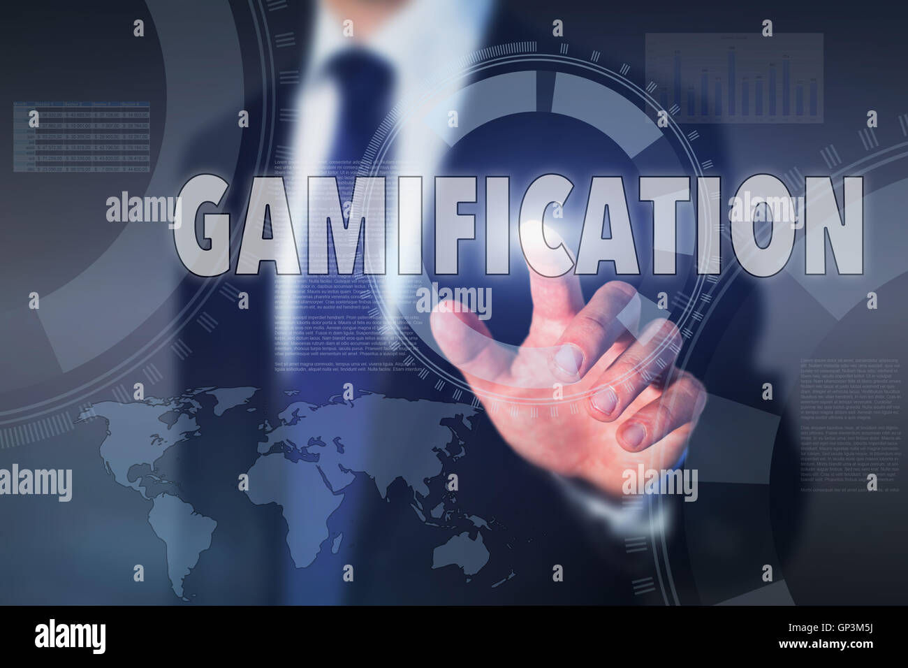 Gamification concept, bouton sur écran tactile Banque D'Images