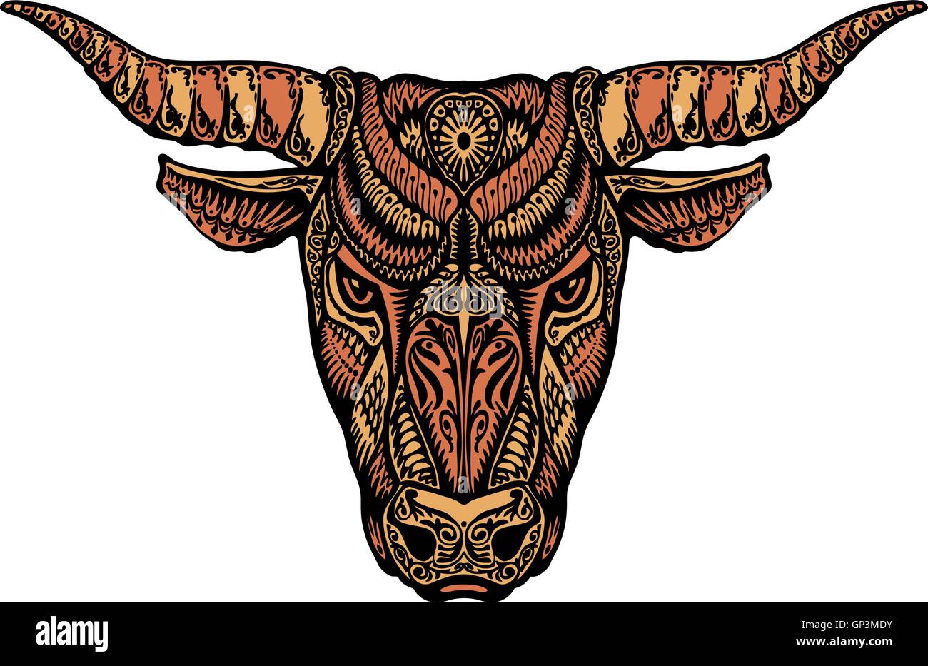 Bull, boeuf ou taureau peint ethnique tribal ornement. Vector illustration Illustration de Vecteur