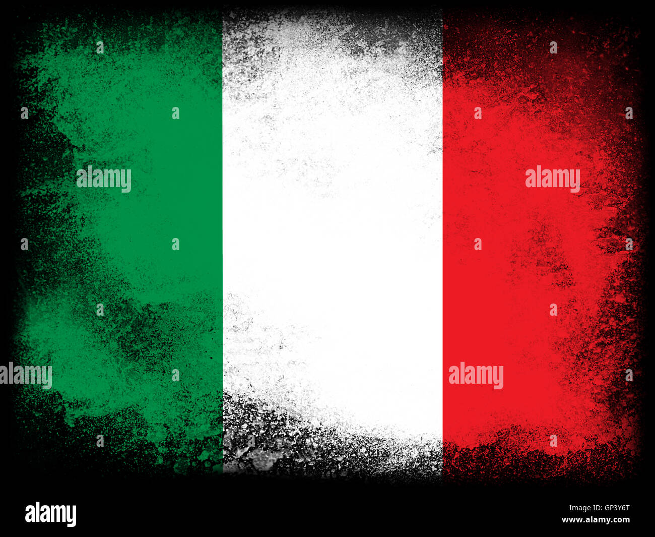 L'explosion de couleurs de peinture en poudre dans de l'Italie pavillon isolé sur fond noir. Résumé de l'explosion des particules de poussière colorée. Banque D'Images