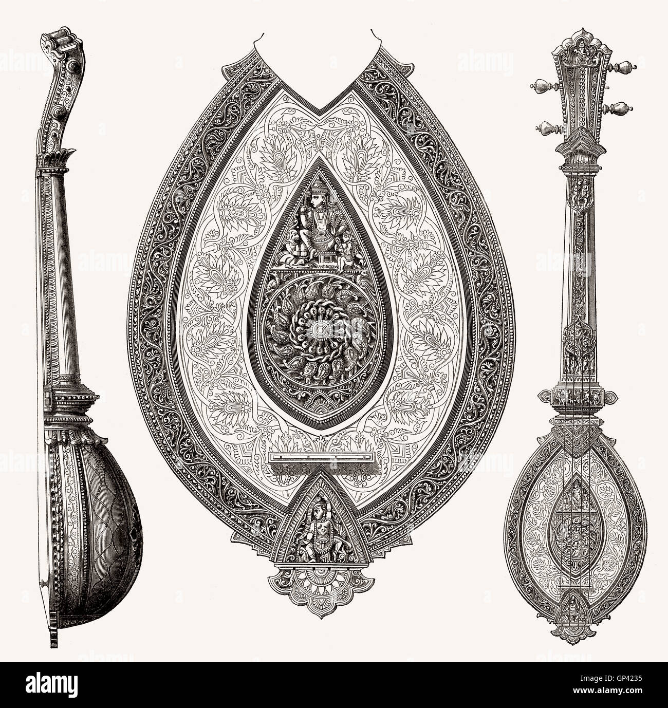 Ancien instrument à cordes indien, 19e siècle Banque D'Images