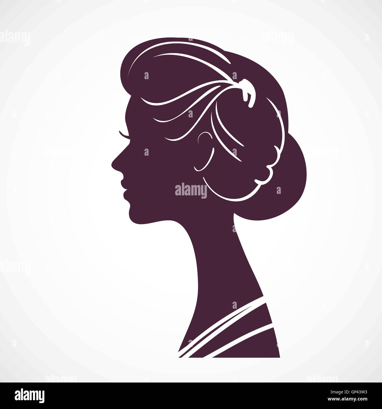 Silhouette femme tête avec belle coiffure stylisée. Illustration de Vecteur