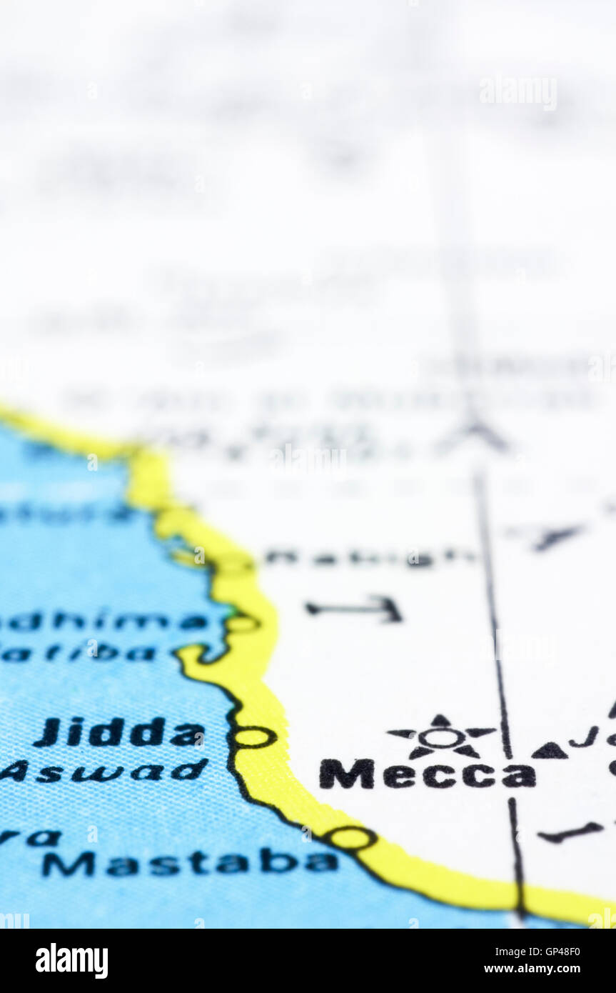 Close up de La Mecque sur la carte, l'Arabie Saoudite Banque D'Images