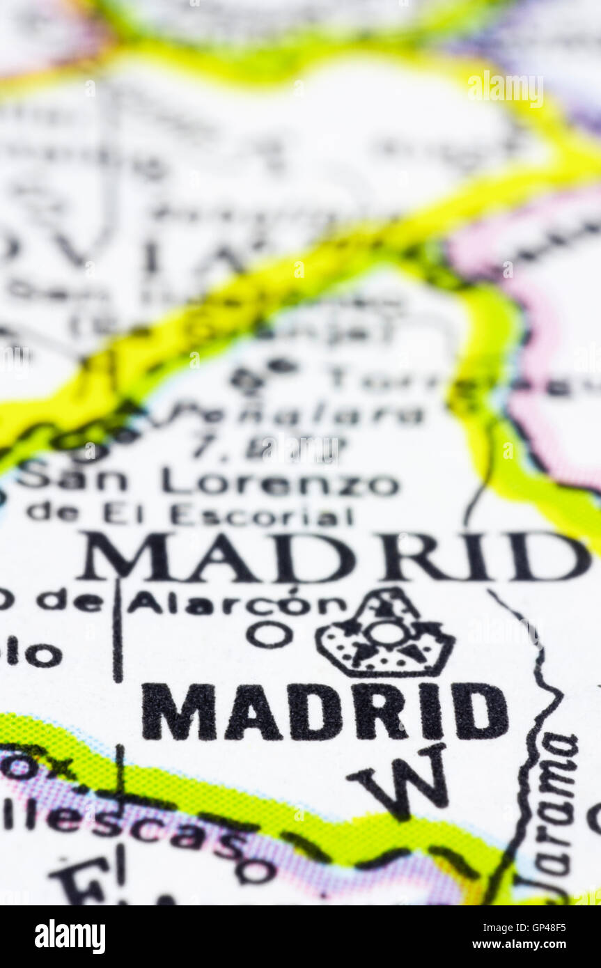 Close up de Madrid sur la carte, Espagne Banque D'Images