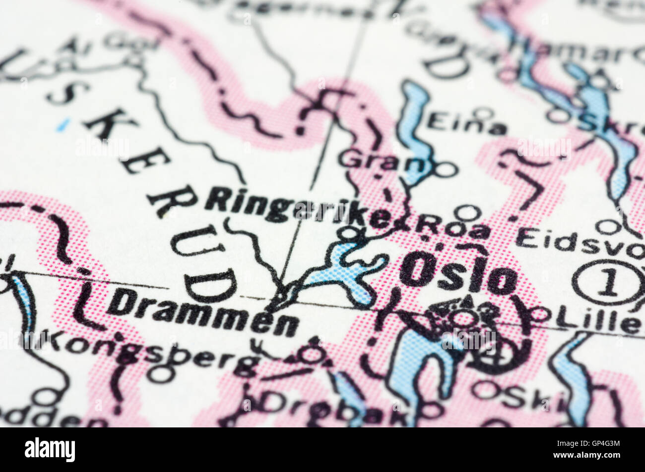 Close up d'Oslo, sur la carte, la Norvège Banque D'Images