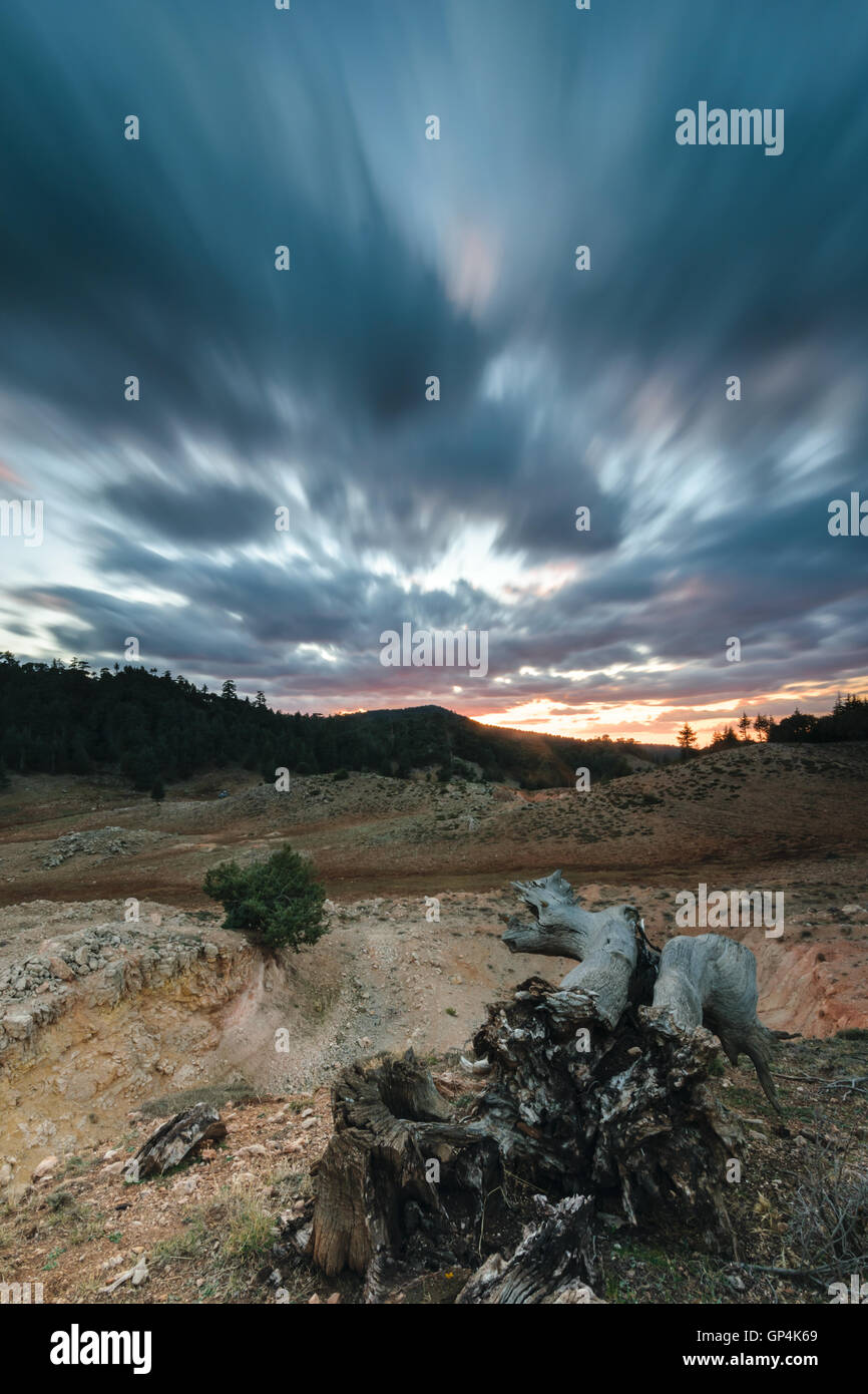 Les nuages de tempête dans un paysage sombre, Ifrane, Maroc Banque D'Images