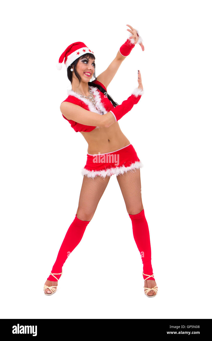 Woman wearing santa claus clothes posing Banque D'Images