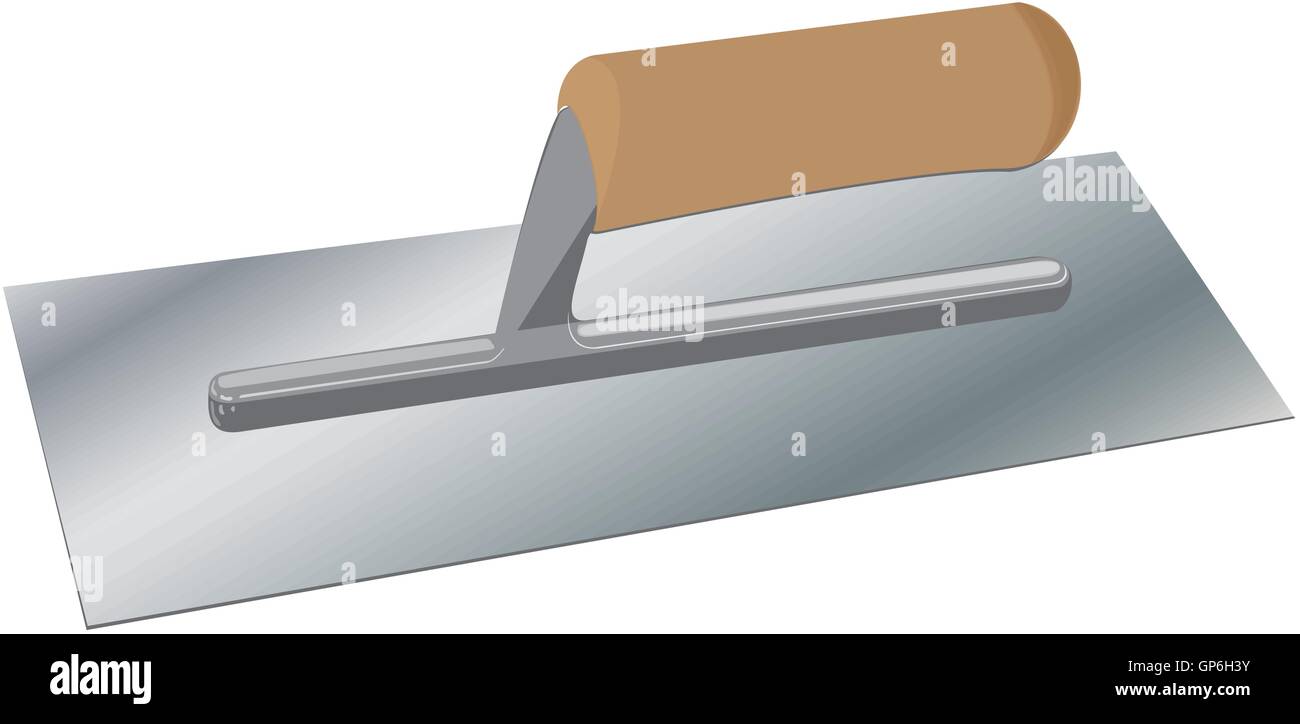 La truelle, white, la construction, l'arrière-plan, la poignée, en bois, de l'outil, l'équipement, de l'industrie travail isolé, plâtrier, maçonnerie, plasterin Illustration de Vecteur