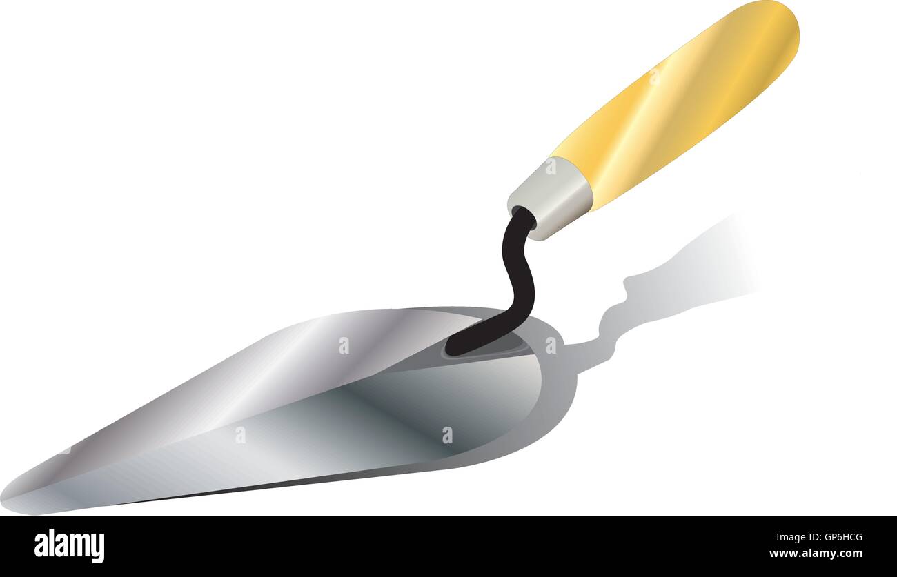 La truelle, white, la construction, l'arrière-plan, la poignée, en bois, de l'outil, l'équipement, de l'industrie travail isolé, plâtrier, maçonnerie, plasterin Illustration de Vecteur