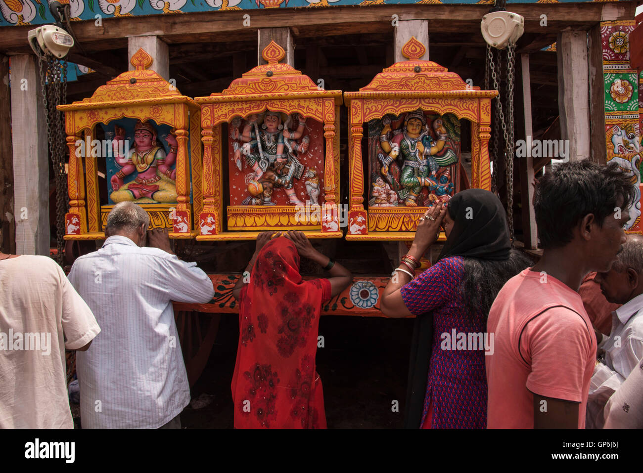 Goddess statues sur Rath Yatra char Jagannath Puri, Orissa, Inde, Asie, Banque D'Images