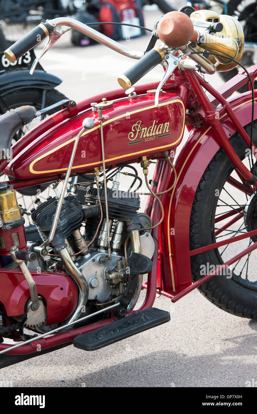 1924 500cc Moto Scout indien. American Classic motorcycle à Banbury VMCC Exécuter. Oxfordshire, Angleterre Banque D'Images