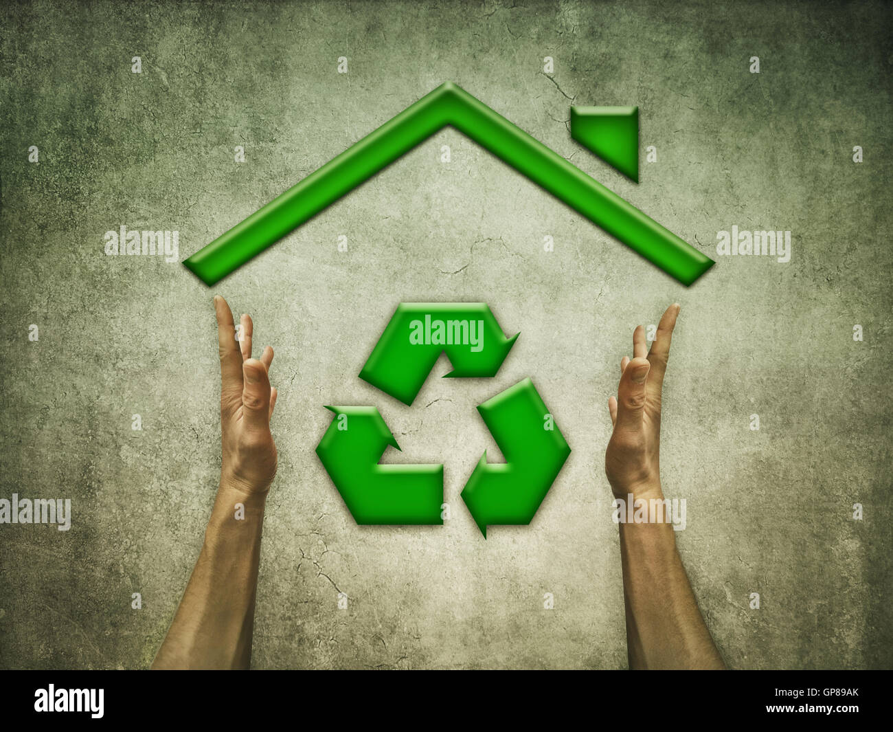 Green Eco House avec symbole recyclage durable de système écologique et matériaux renouvelables. Image conceptuelle à propos de responsa Banque D'Images