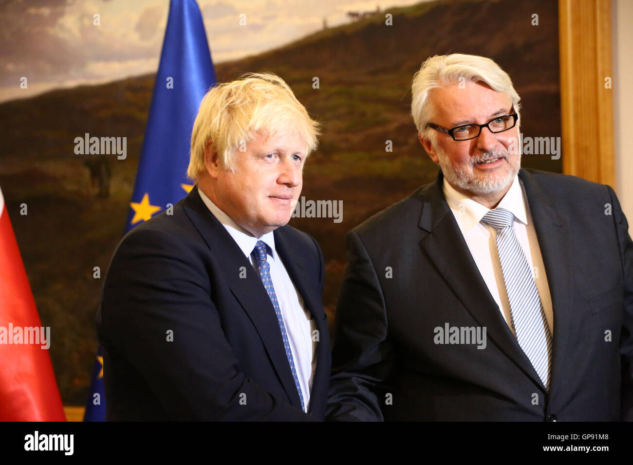 Pologne, Varsovie, le 3 septembre 2016 : La ministre des Affaires étrangères Boris Johnson est arrivé pour visite officielle au ministre polonais des Affaires étrangères, Witold Waszczykowski. Credit : Jake Ratz/Alamy Live News Banque D'Images