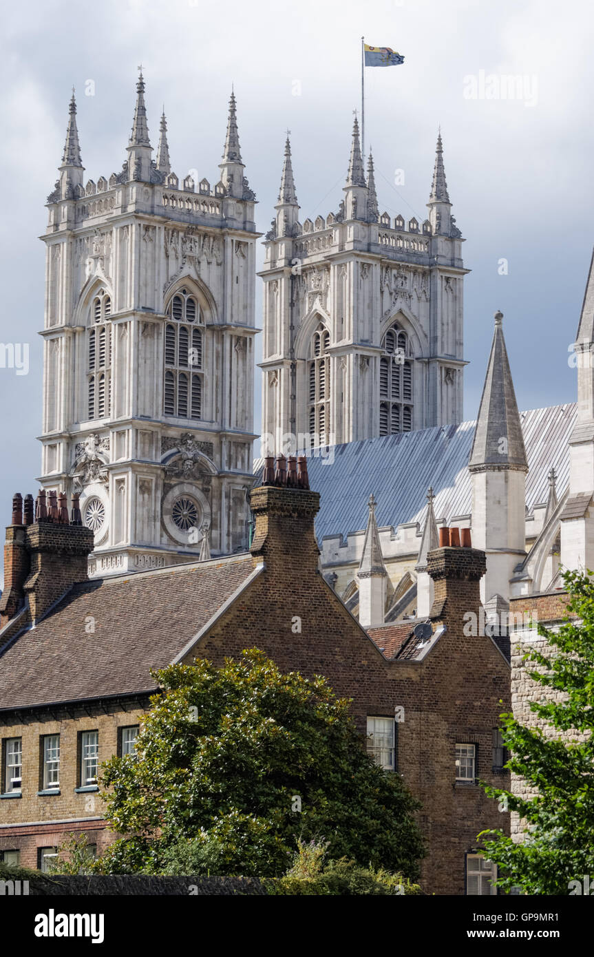 La cathédrale de tours de l'abbaye de Westminster à Londres, Angleterre Royaume-Uni UK Banque D'Images