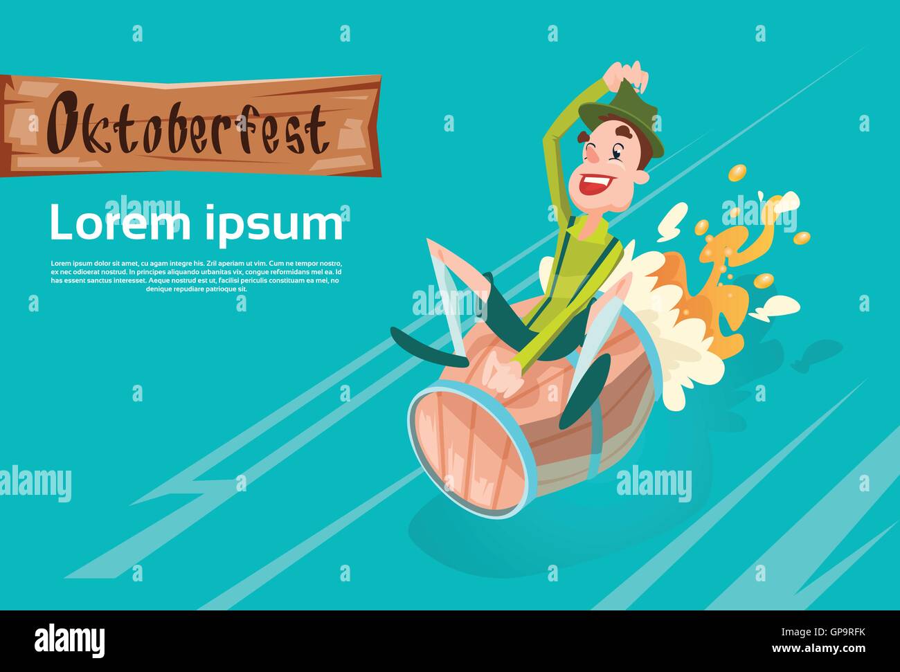 Vert homme Patric Ride baril de bière Fête de la bannière Illustration de Vecteur