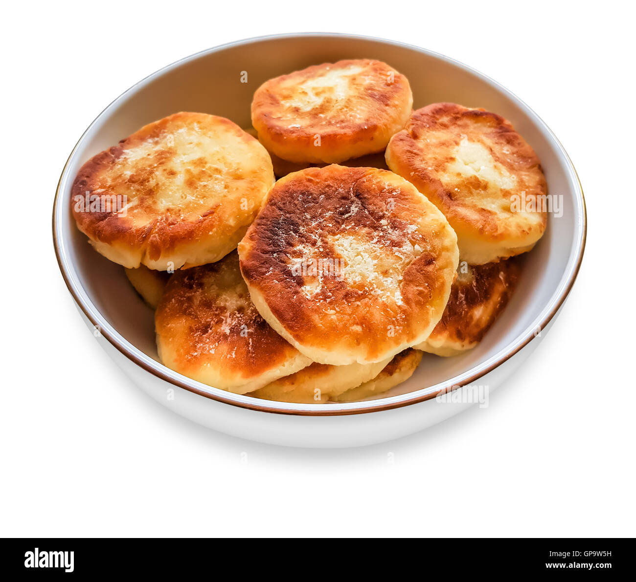 Crêpes au fromage cottage sur une assiette. Banque D'Images