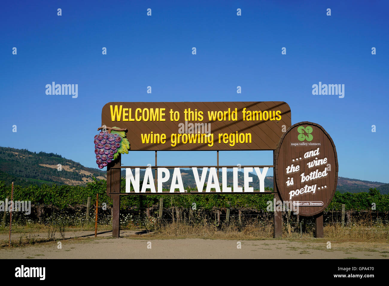 Panneau de bienvenue de la vallée de Napa, Californie,USA,Calistoga Banque D'Images