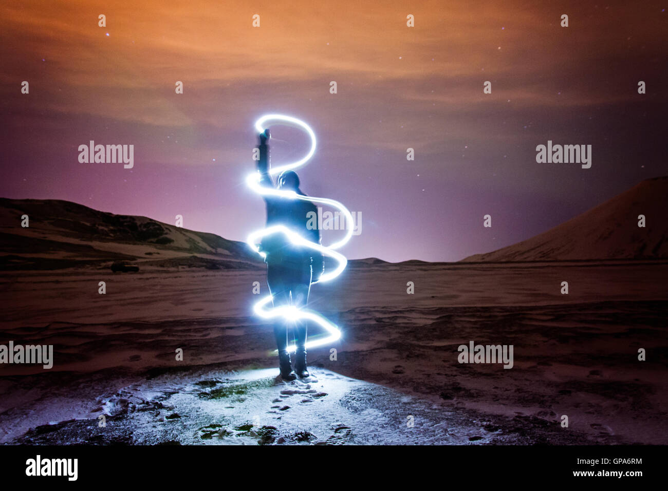 Light painting en Islande Banque D'Images