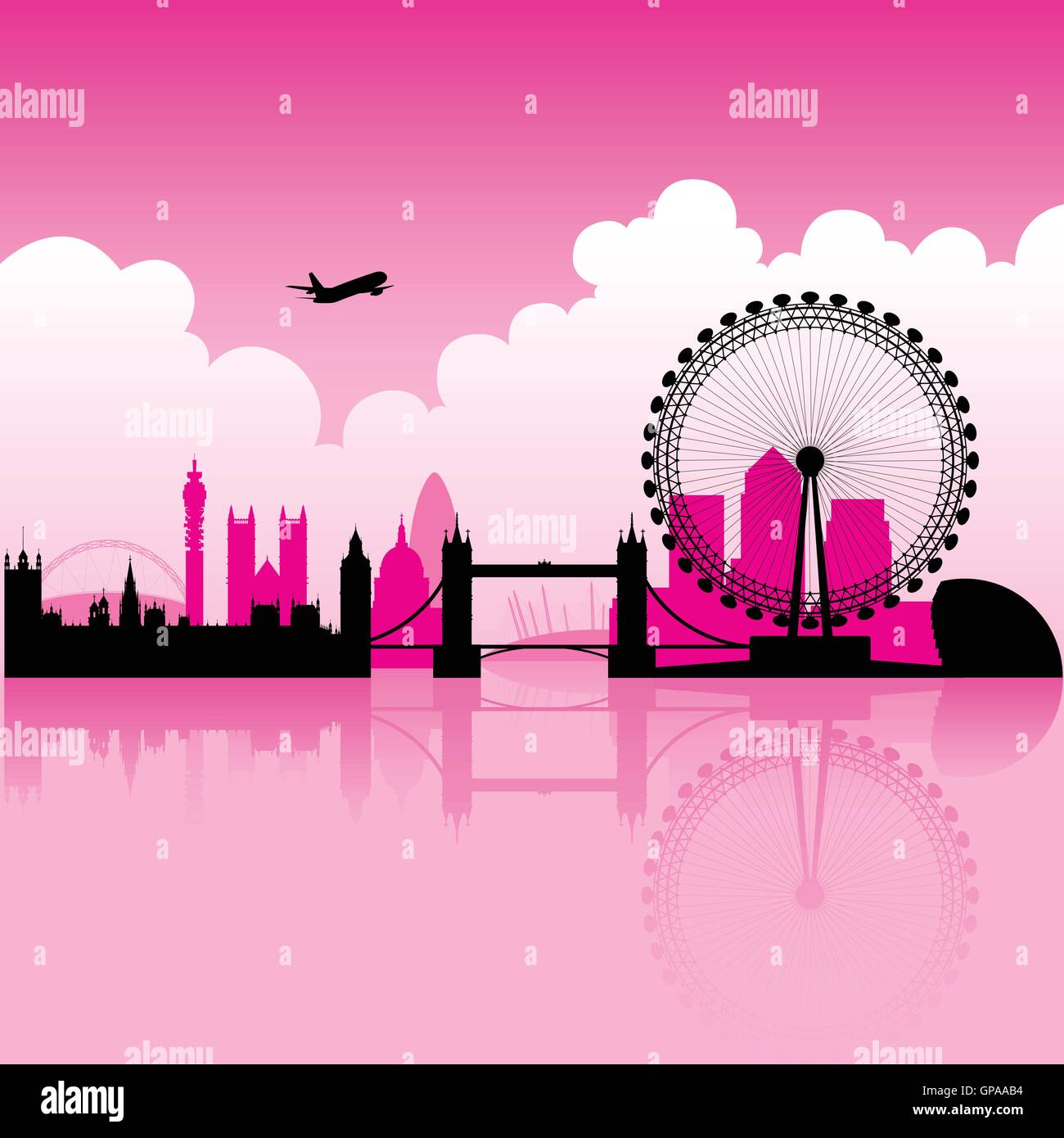 Illustration de Londres et d'un horizon de Magenta fond nuageux Illustration de Vecteur