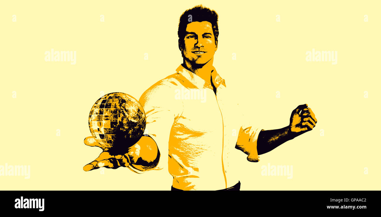 L'homme présente une solution de technologie d'entreprise Présentation Historique Banque D'Images